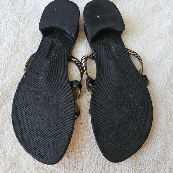 Unisa Newport Thong Sandals Flip Flops Black & Tan Woven Leather Medallion 9.5 - Picture 3 of 4